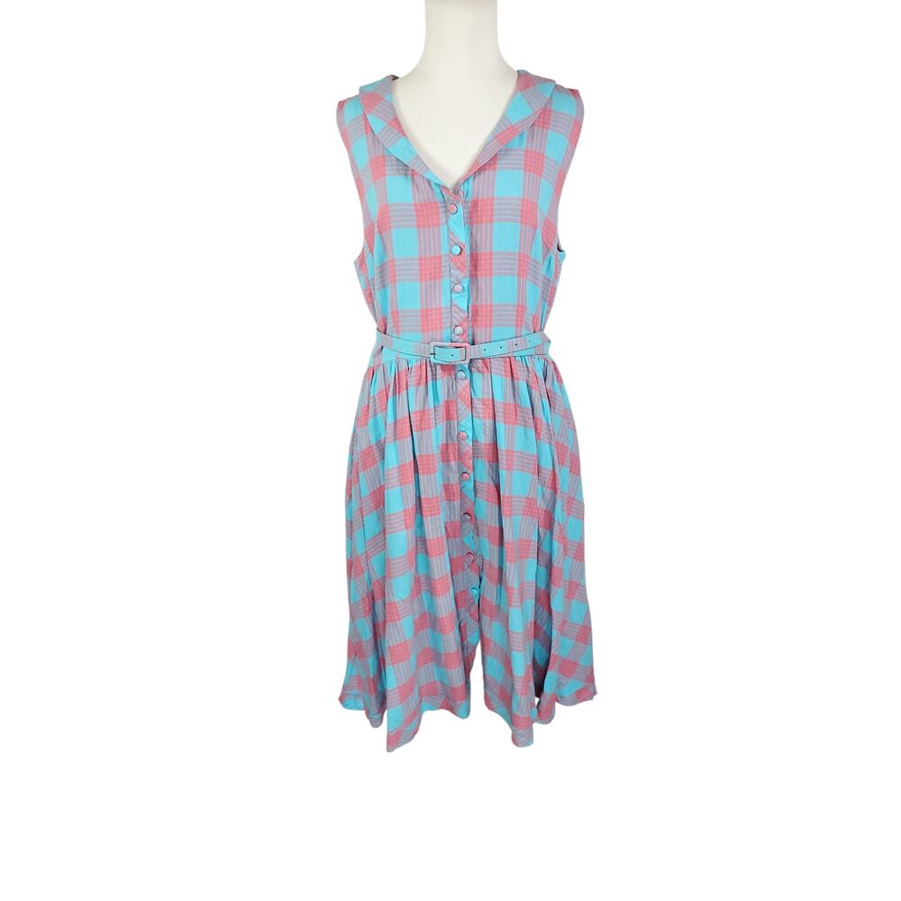 Dolly and Dotty Maverick Retro Blue & Pink Check Shirt Dress Fit Flare Sz 12